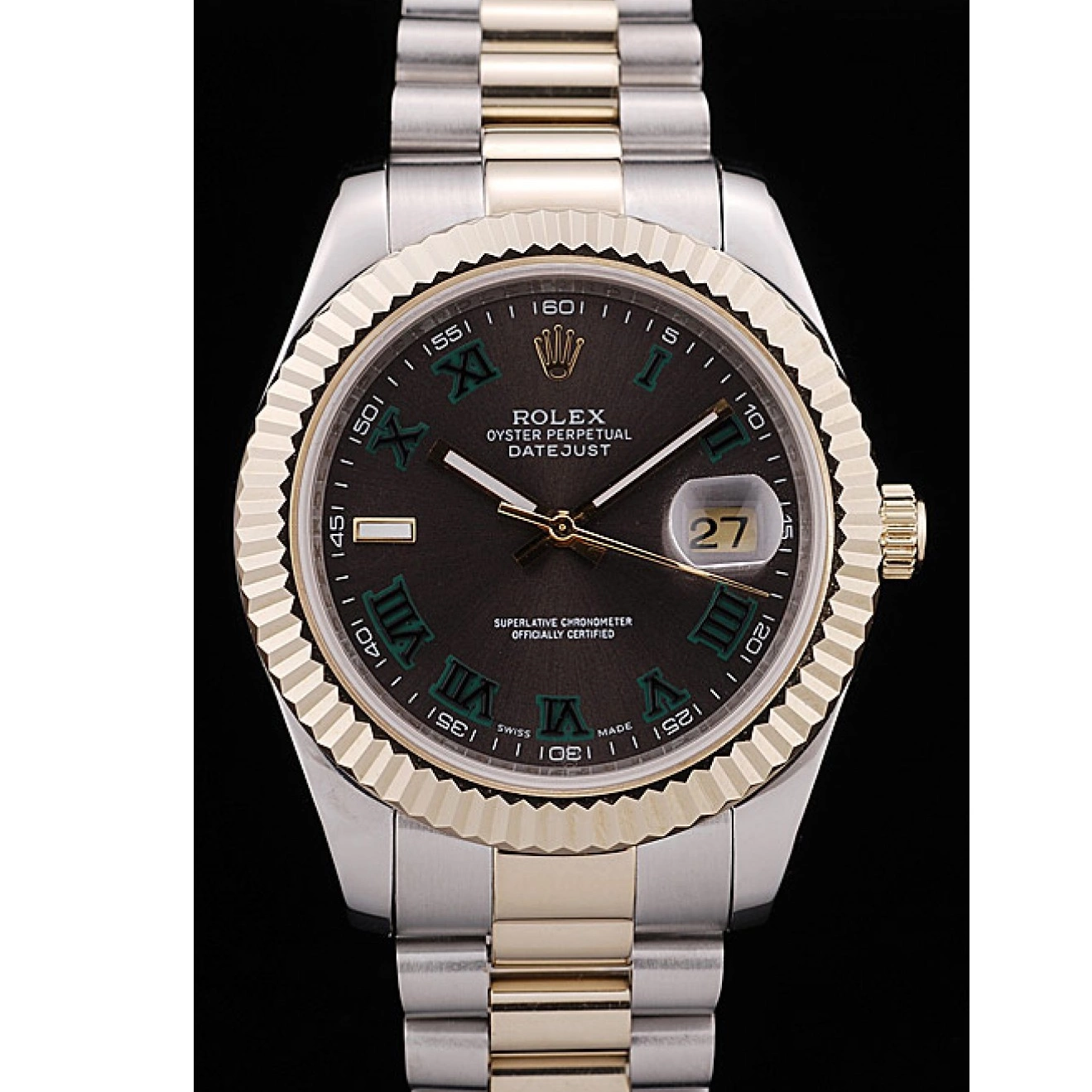 MiroTime 0704 Rolex DateJust Gold Ribbed Pattern Bezel Brown Dial